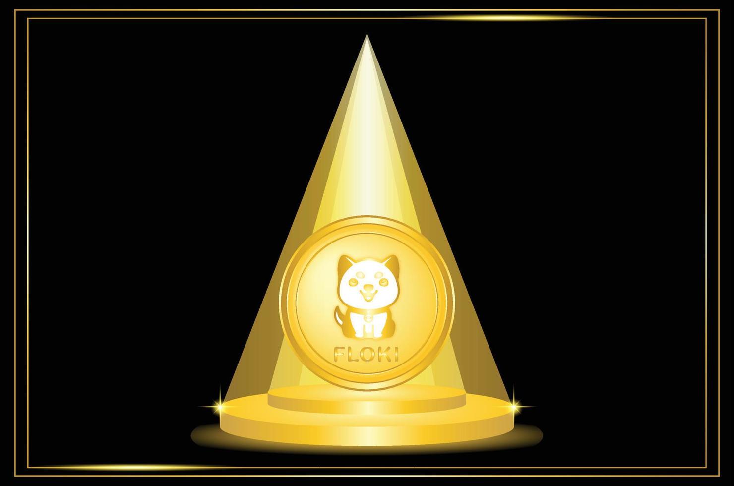 Floki coin on golden stage with sparkle, baby dogecoin vector