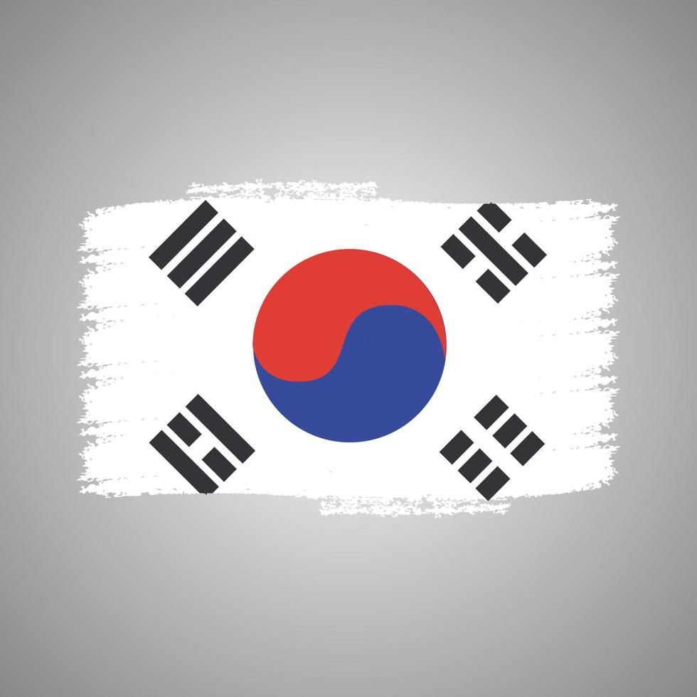 South Korea Flag With Watercolor Painted Brush vector