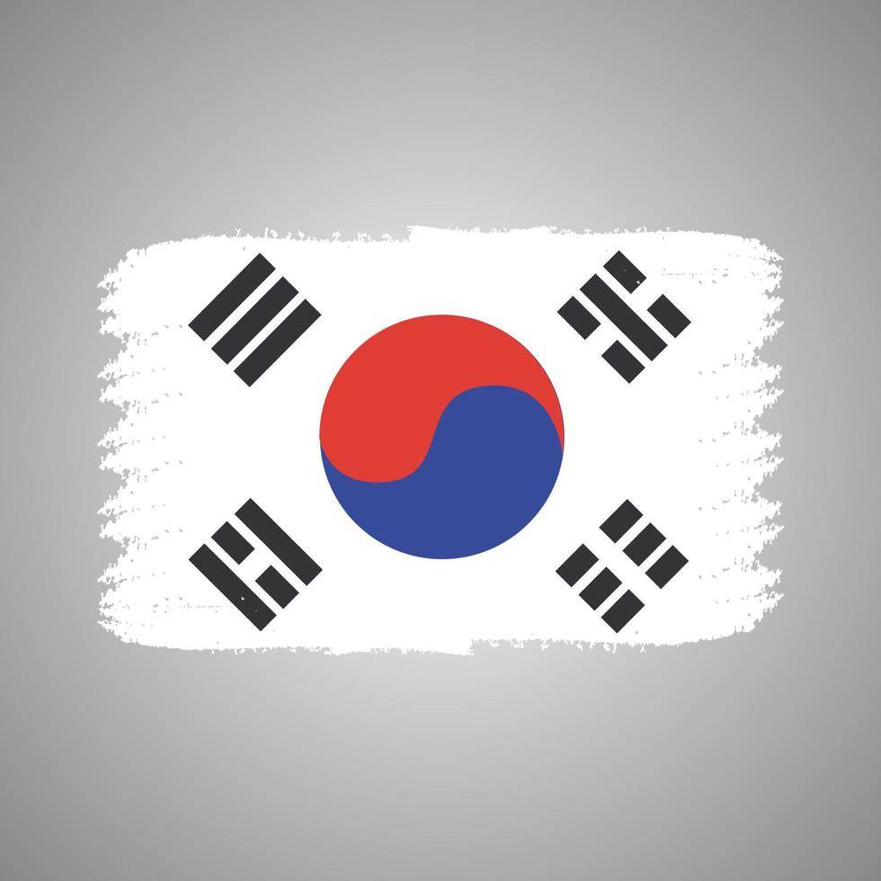 South Korea Flag With Watercolor Painted Brush vector