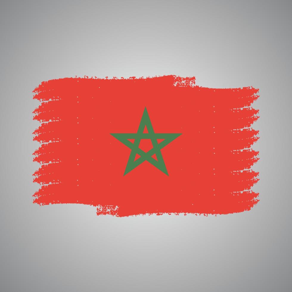 Morocco Flag With Watercolor Painted Brush vector