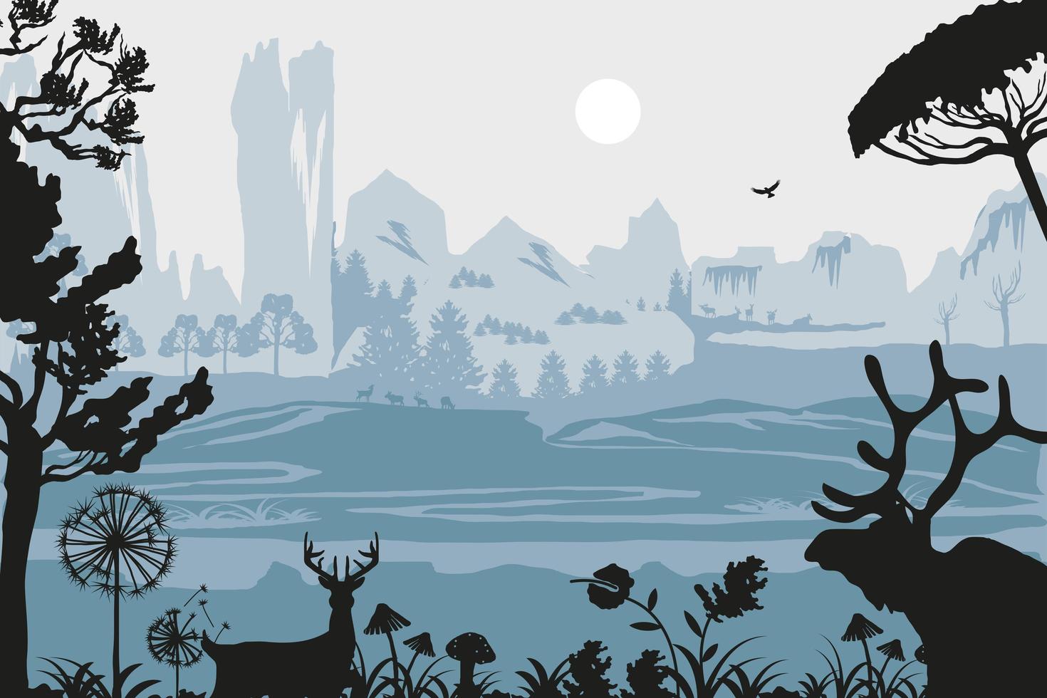 silhouette animals landscape vector