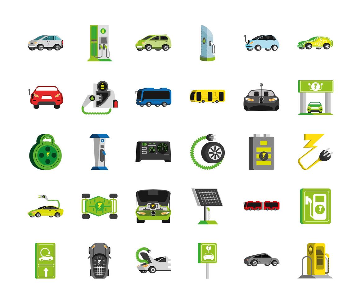 iconos de vehículos eléctricos vector