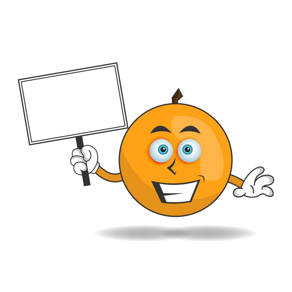 personaje mascota naranja sosteniendo una pizarra blanca. ilustración vectorial vector