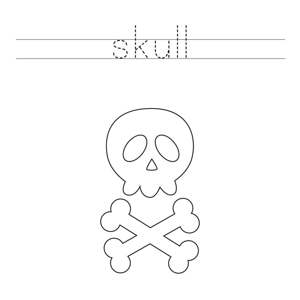 Trace the letters and color skull. Handwriting practice for kids. vector