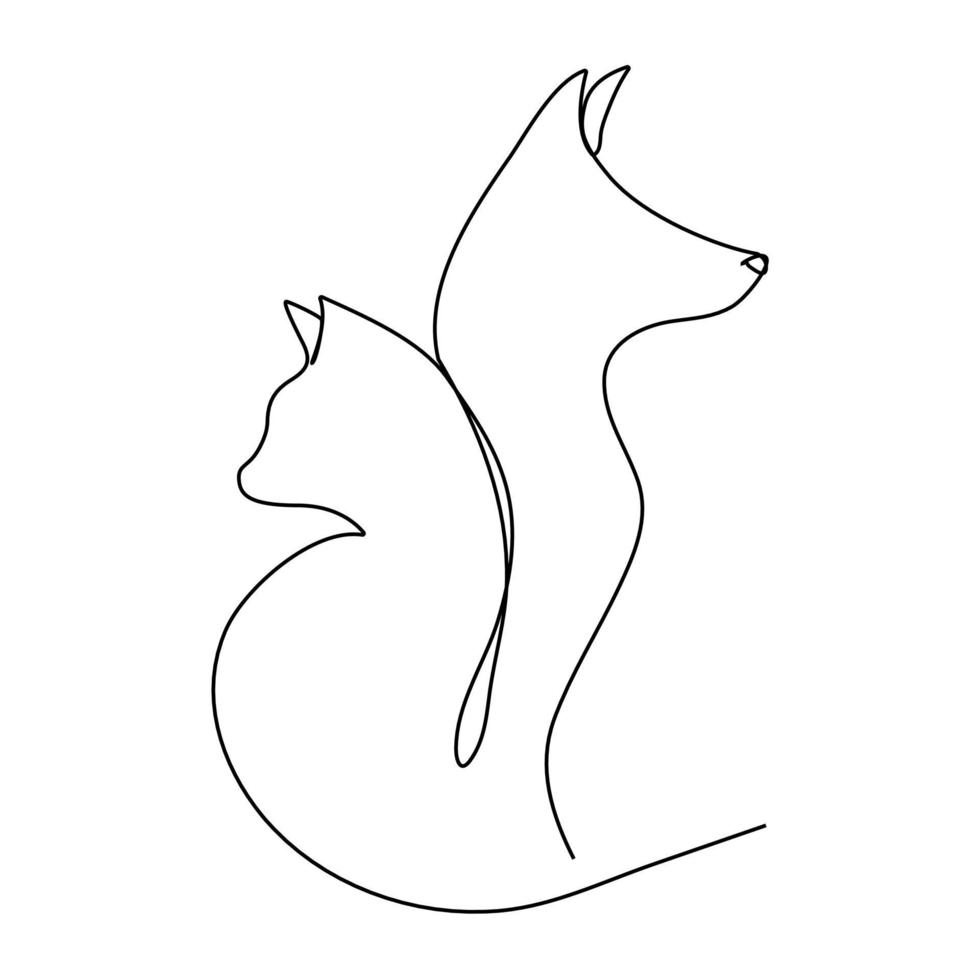 Continuous lines, cats and dogs love each other. vector