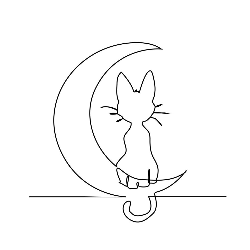 Continuous Line Halloween Cat vector