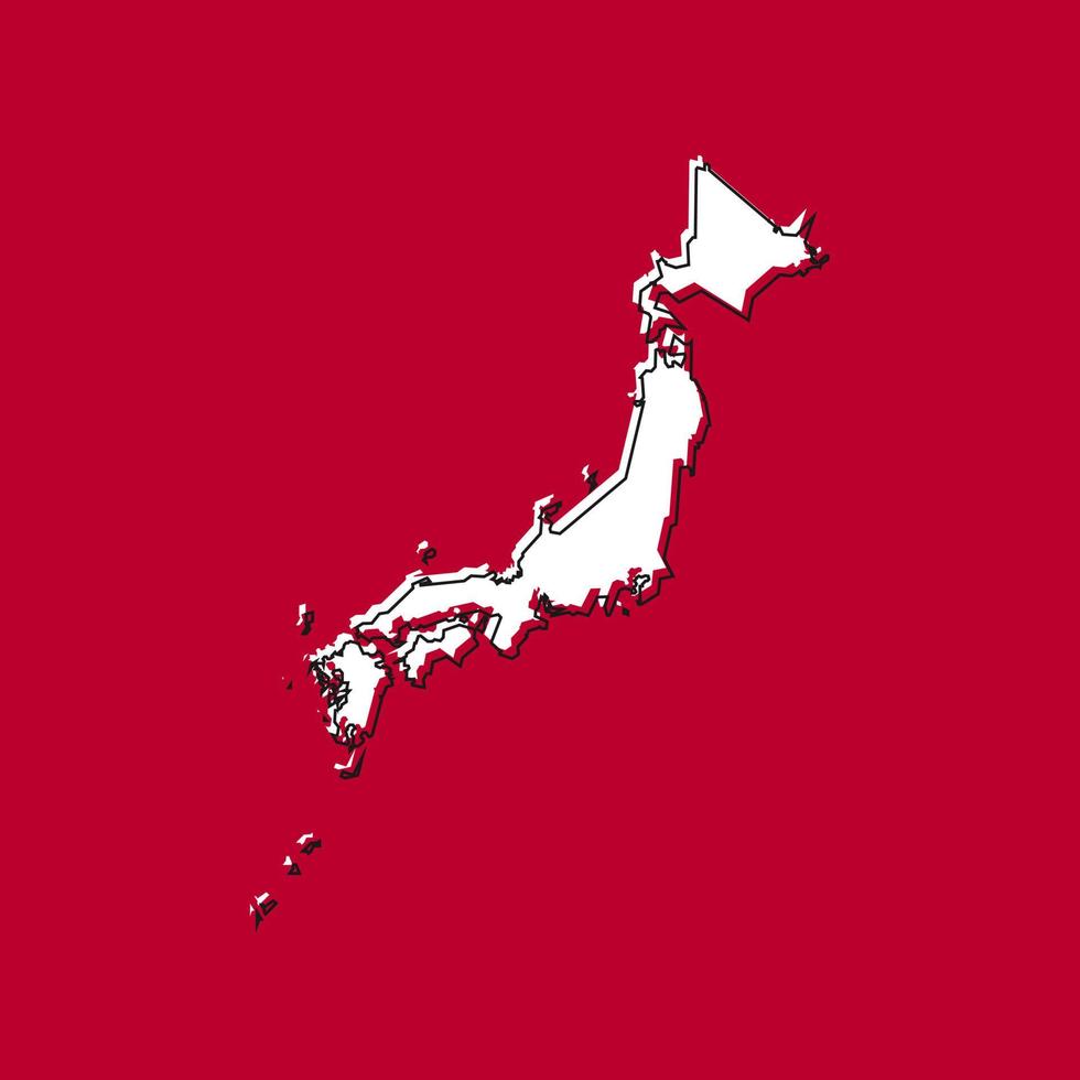 mapa de japón muy detallado. silueta aislado sobre fondo rojo. vector