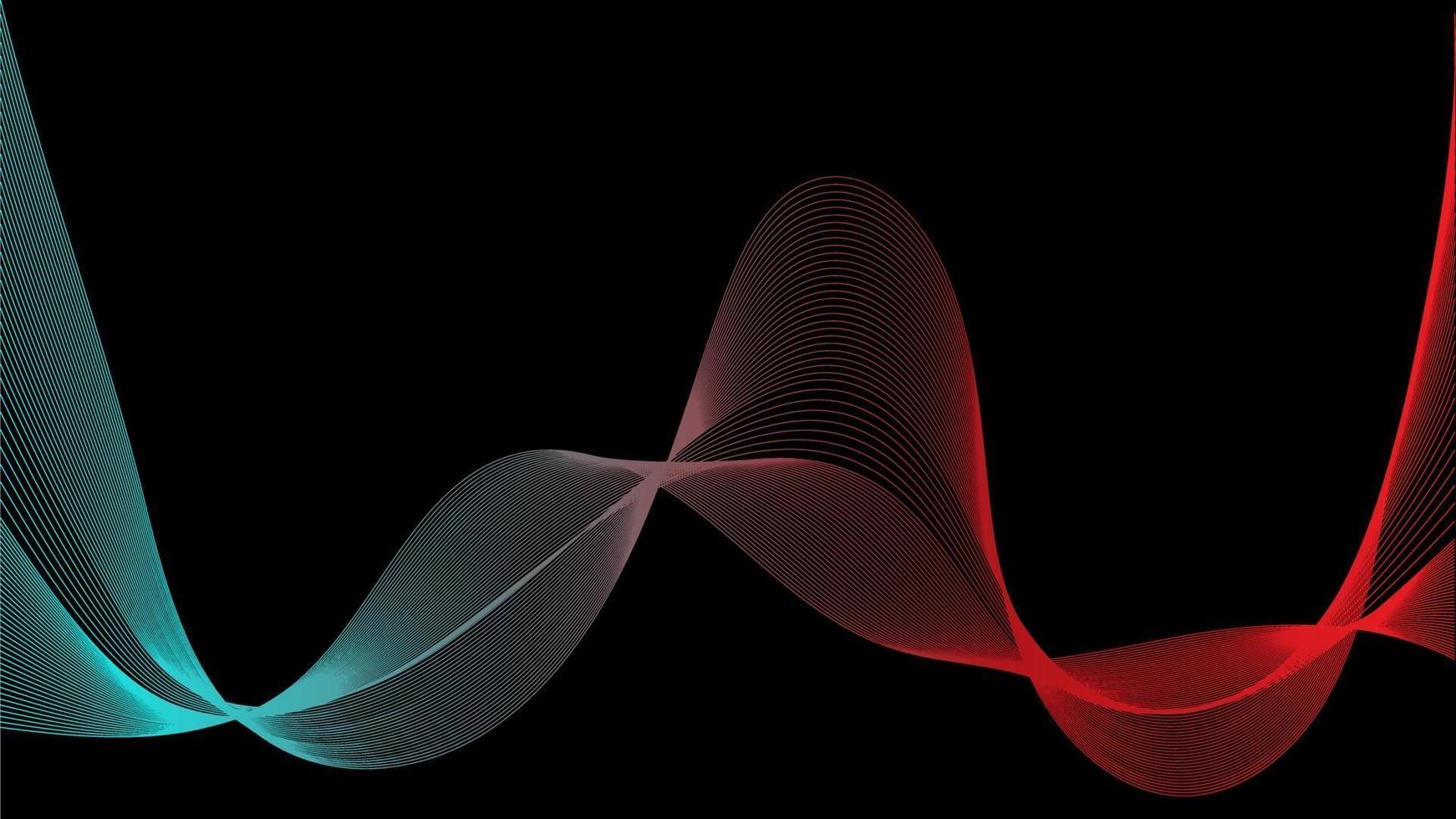 Abstract red blue mesh wave light on black background vector