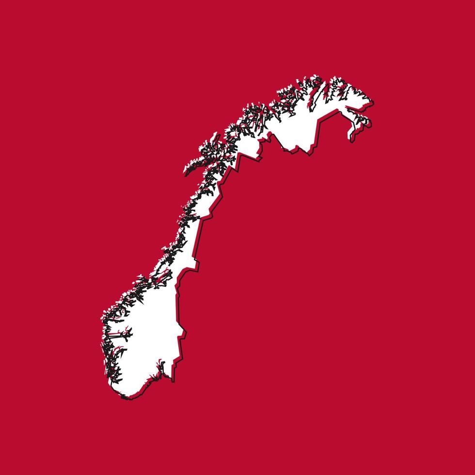 mapa de noruega muy detallado. rilhouette aislado sobre fondo rojo. vector