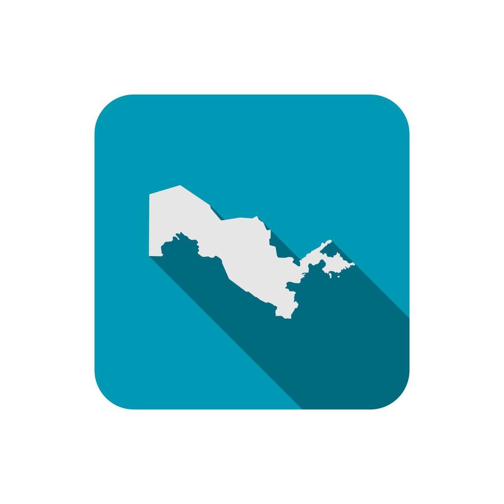 Map of Uzbekistan on Blue square with long shadow vector