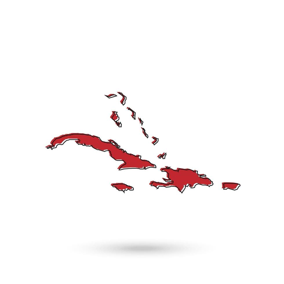 mapa del caribe rojo sobre fondo blanco vector