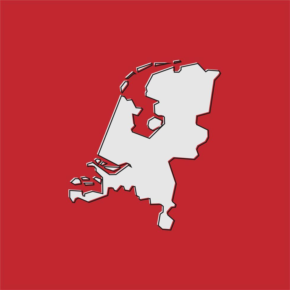 Ilustración vectorial del mapa de Holanda sobre fondo rojo. vector