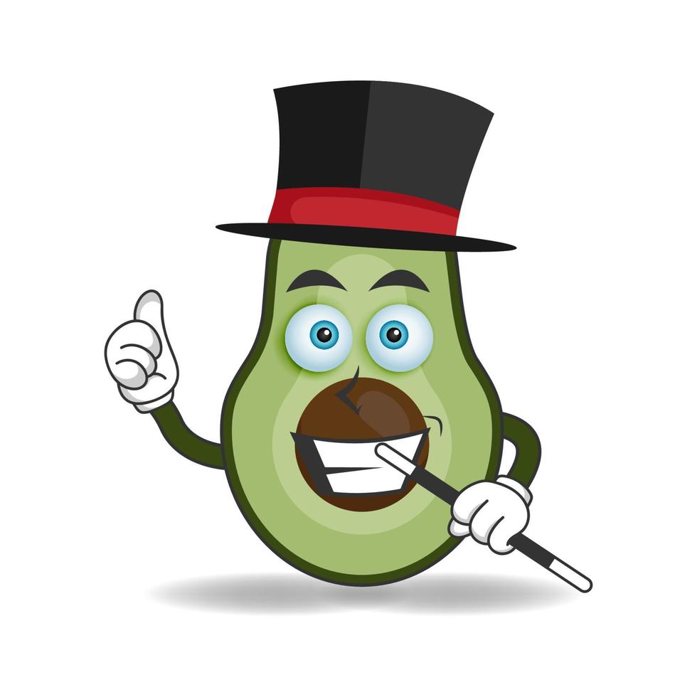 The Avocado mascot character becomes a magician. vector illustration