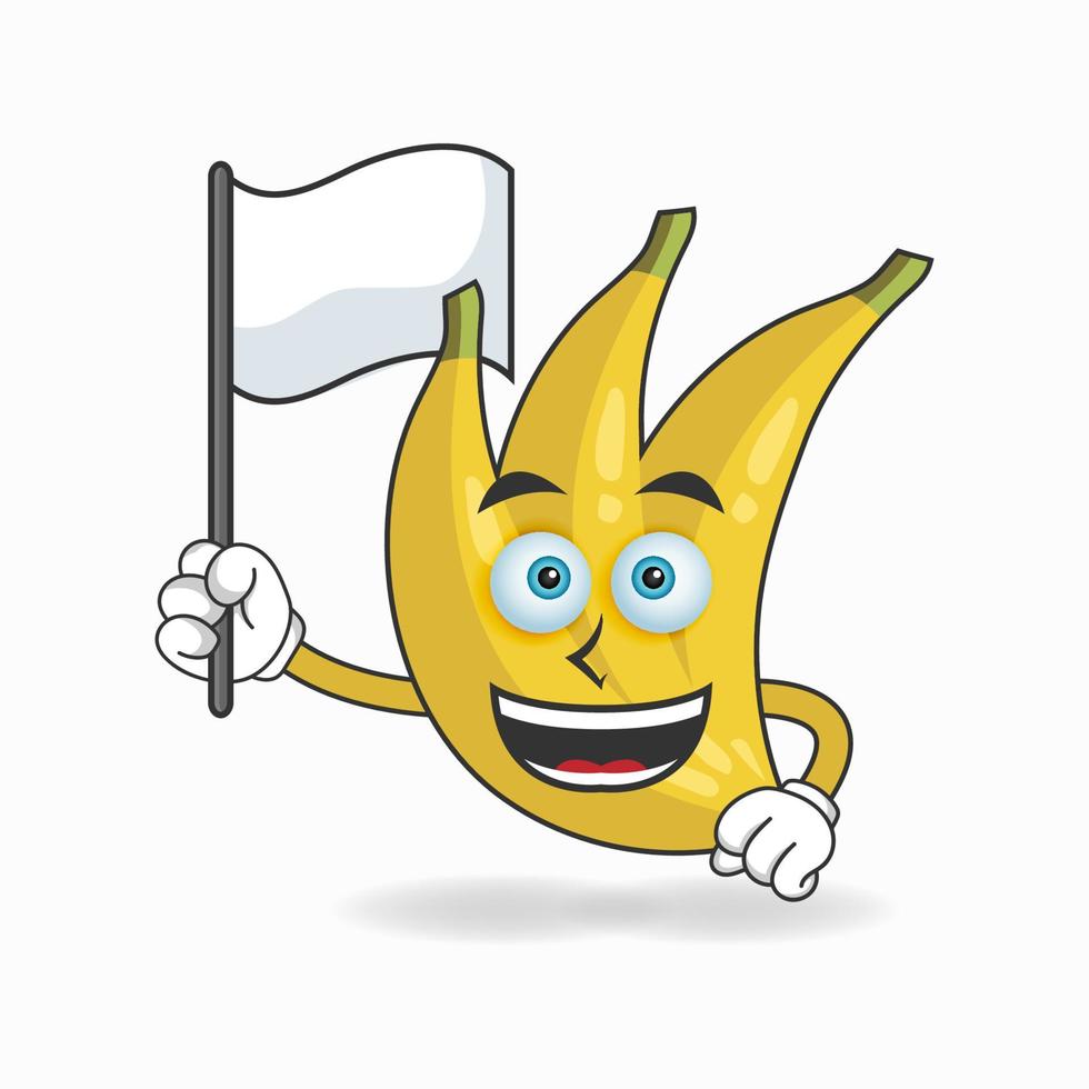 Banana mascot character holding a white flag. vector illustration