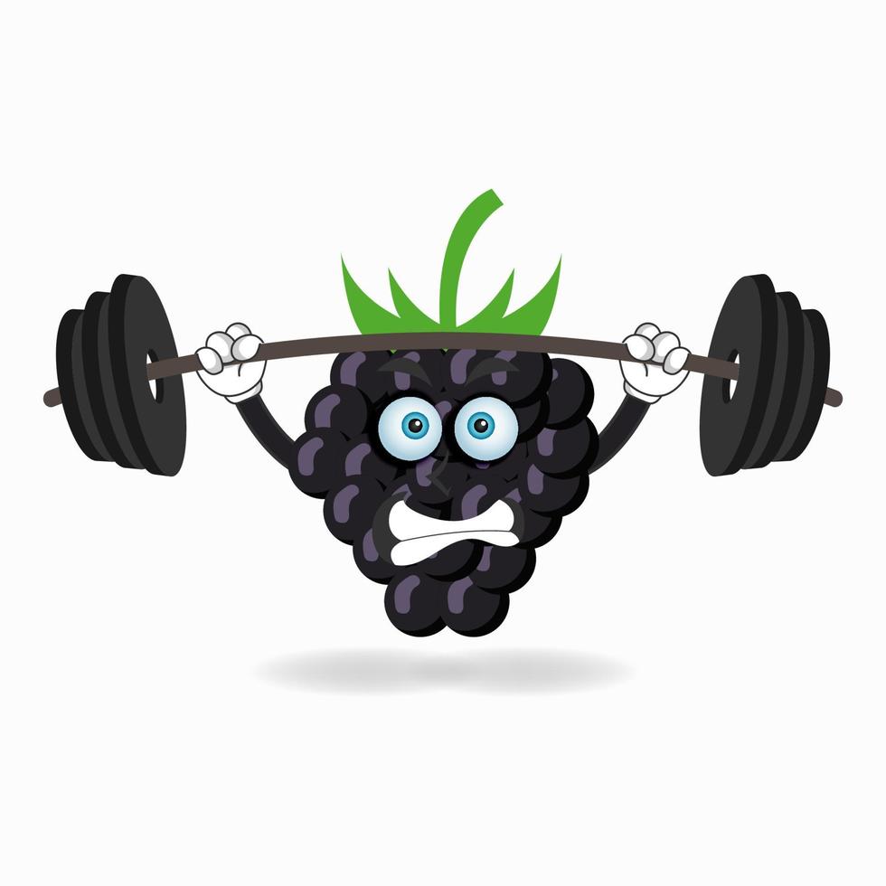 Grape mascot character with fitness equipment. vector illustration