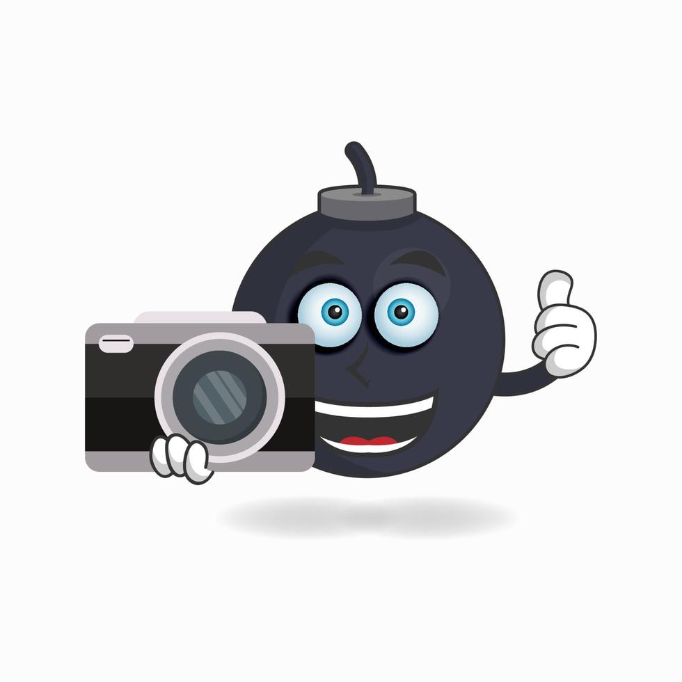Boom mascot character holding camera. vector illustration