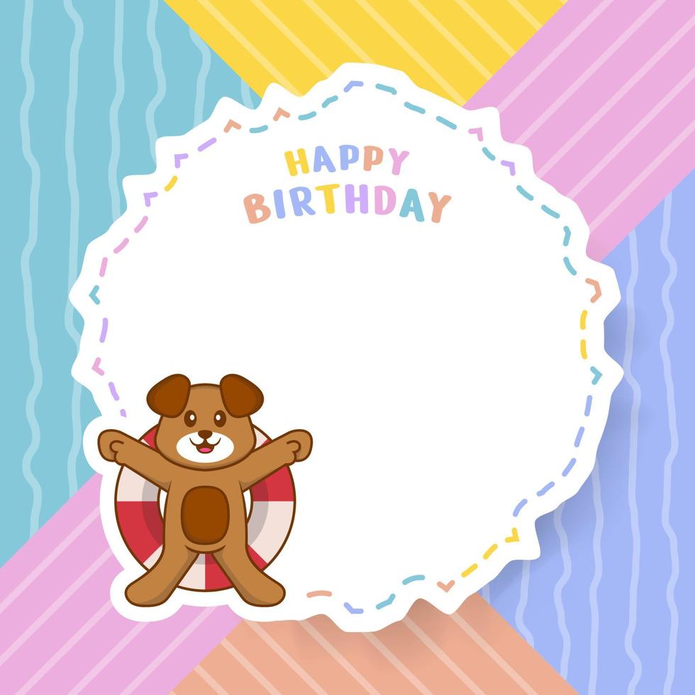 Tarjeta de felicitación de feliz cumpleaños con personaje de dibujos animados de perro lindo. ilustración vectorial vector