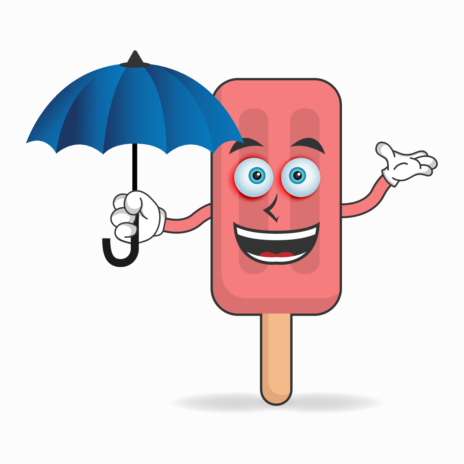 Red Ice Cream mascot character holding an umbrella. vector illustration