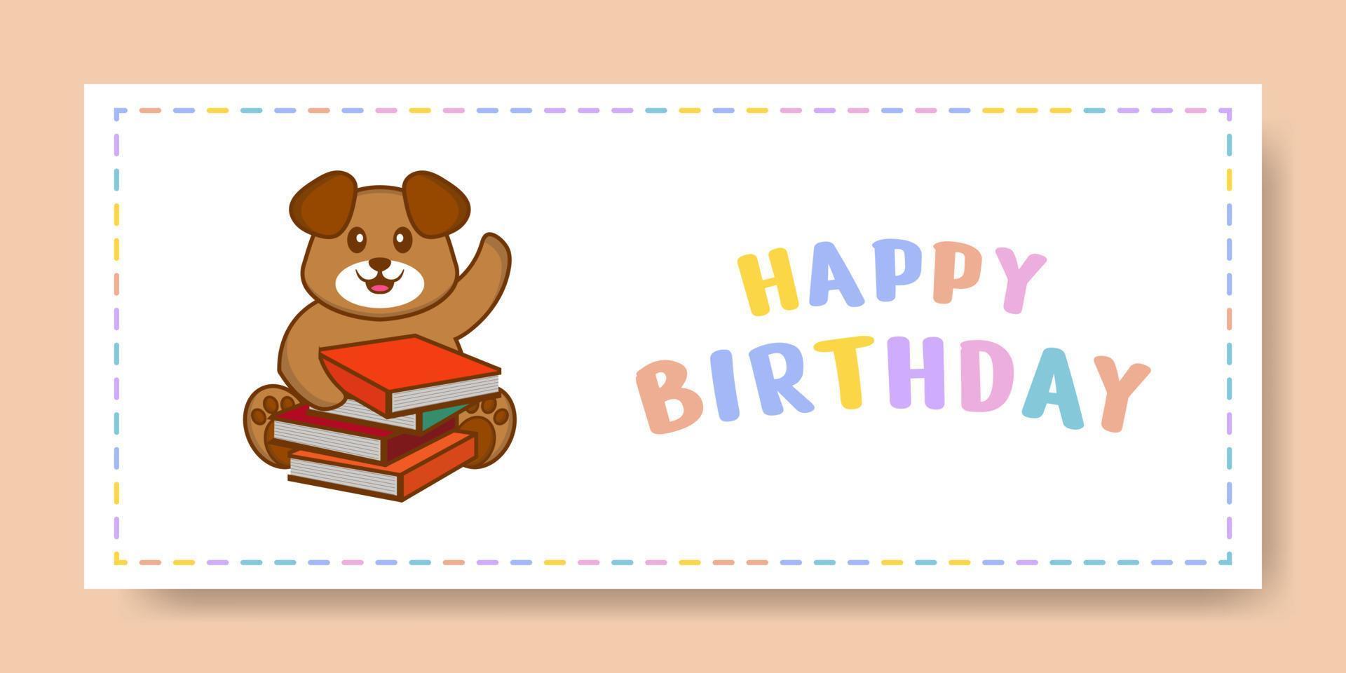 Banner de feliz cumpleaños con personaje de dibujos animados de perro lindo. ilustración vectorial vector