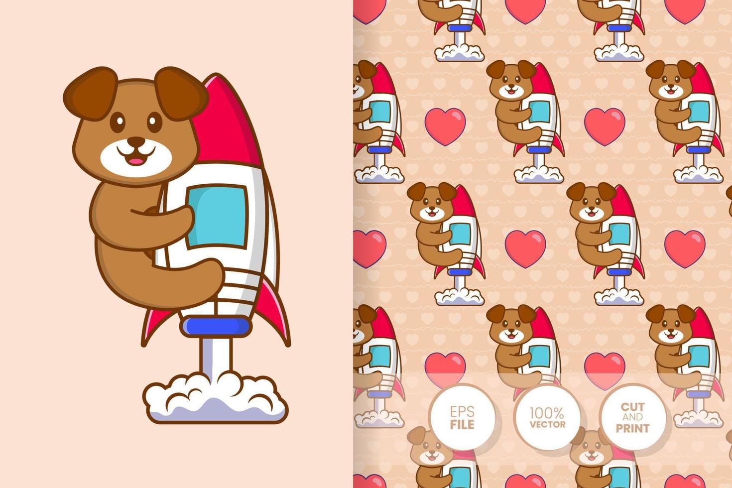 Cute dog cartoon character. seamless pattern background. vector