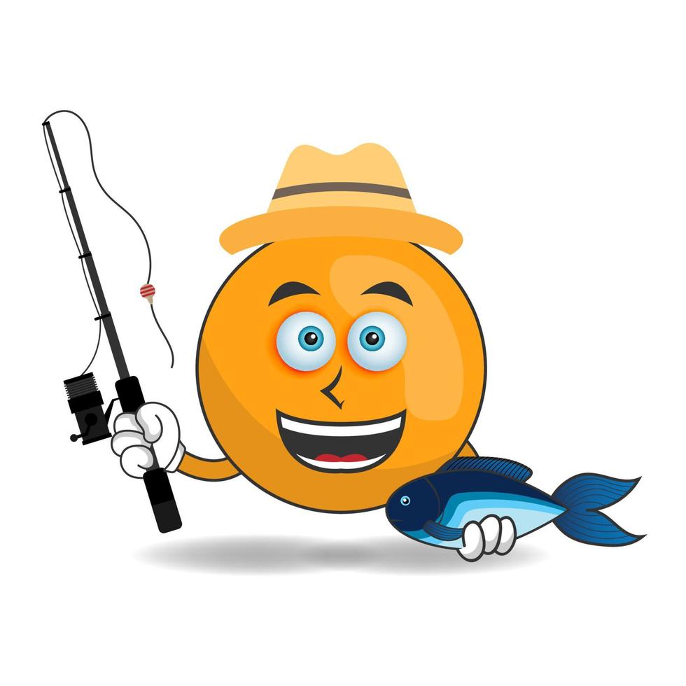 The Orange mascot character is fishing. vector illustration