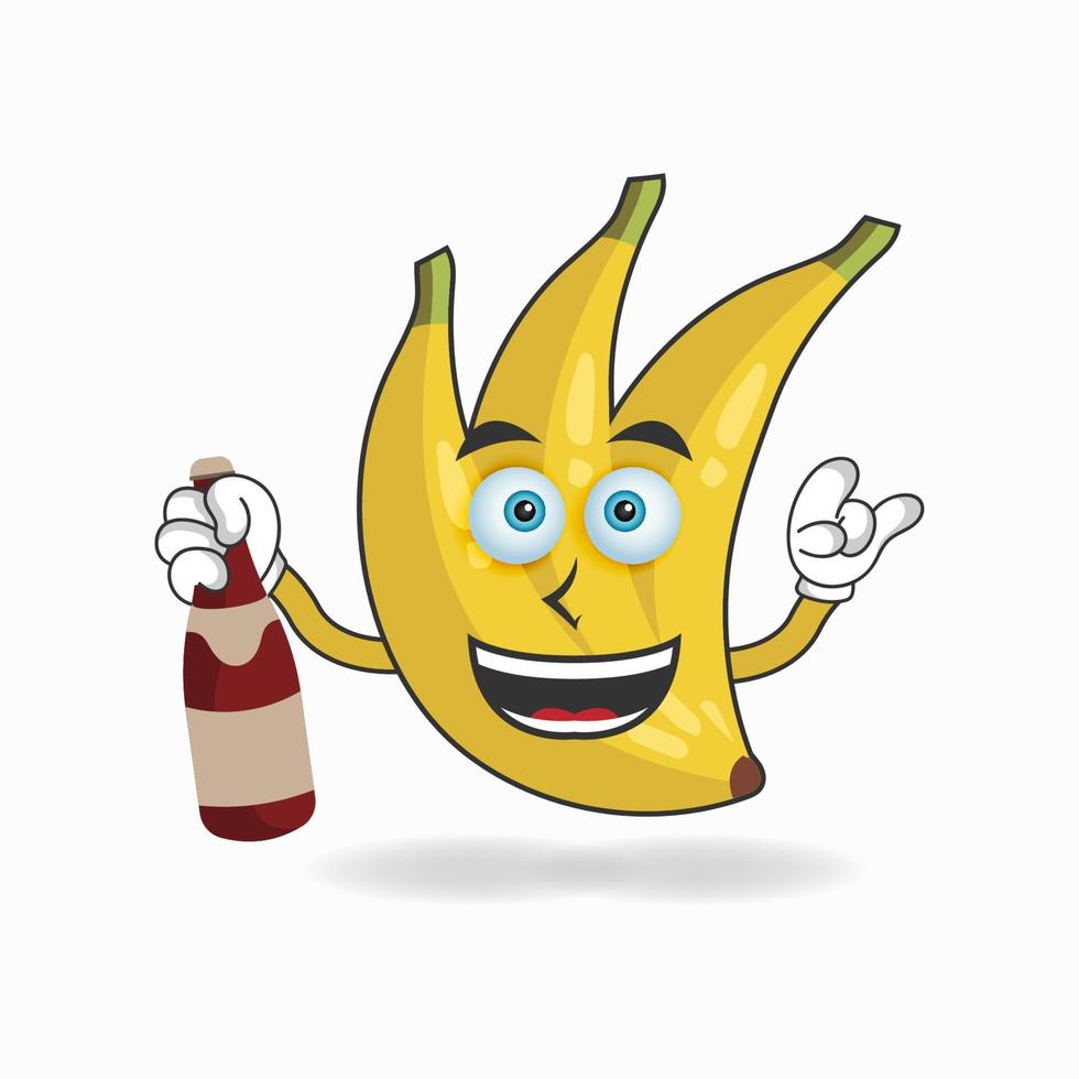 Banana mascot character holding a bottle. vector illustration