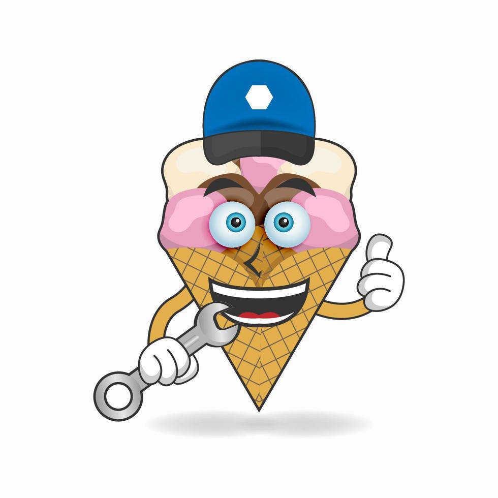 The Ice Cream mascot character becomes a mechanic. vector illustration