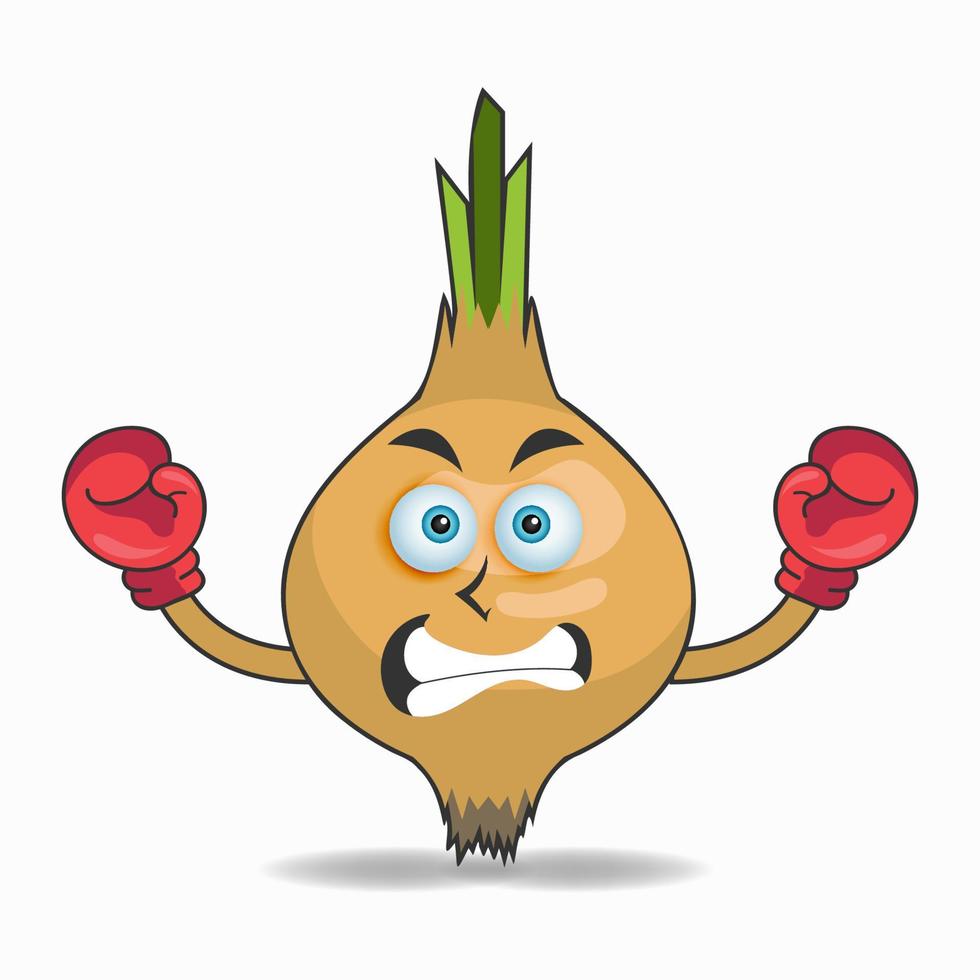 Onion mascot character with boxing gear. vector illustration