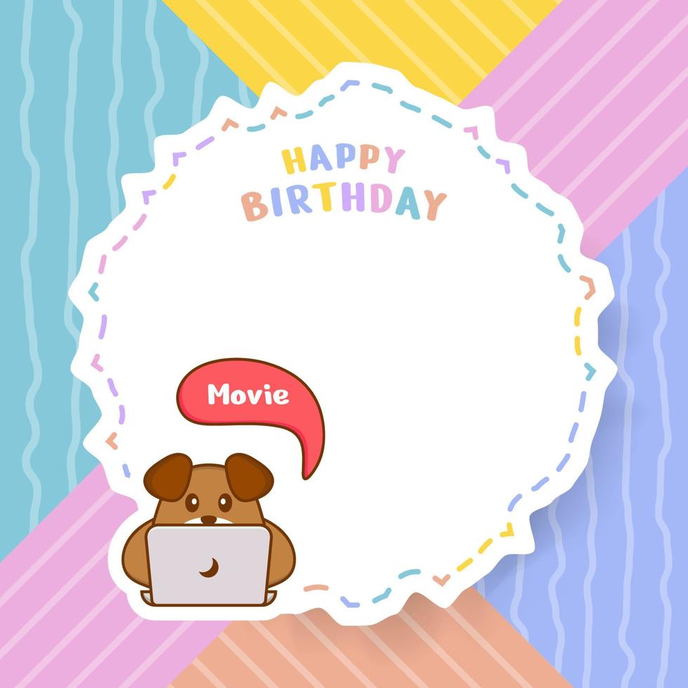 Tarjeta de felicitación de feliz cumpleaños con personaje de dibujos animados de perro lindo. ilustración vectorial vector