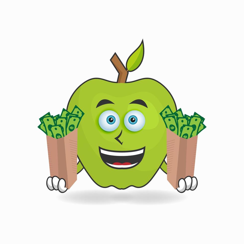 Apple mascot character holding money. vector illustration