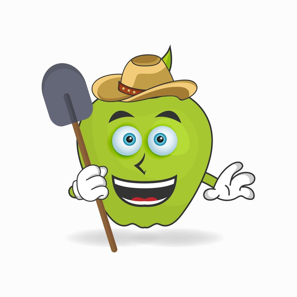 The Apple mascot character becomes a farmer. vector illustration