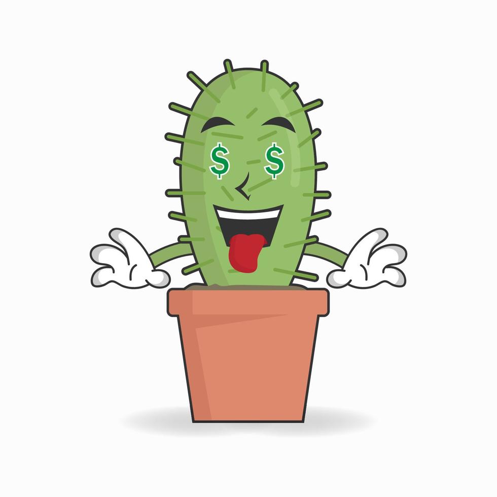 Personaje de mascota de cactus con expresión de hacer dinero. ilustración vectorial vector