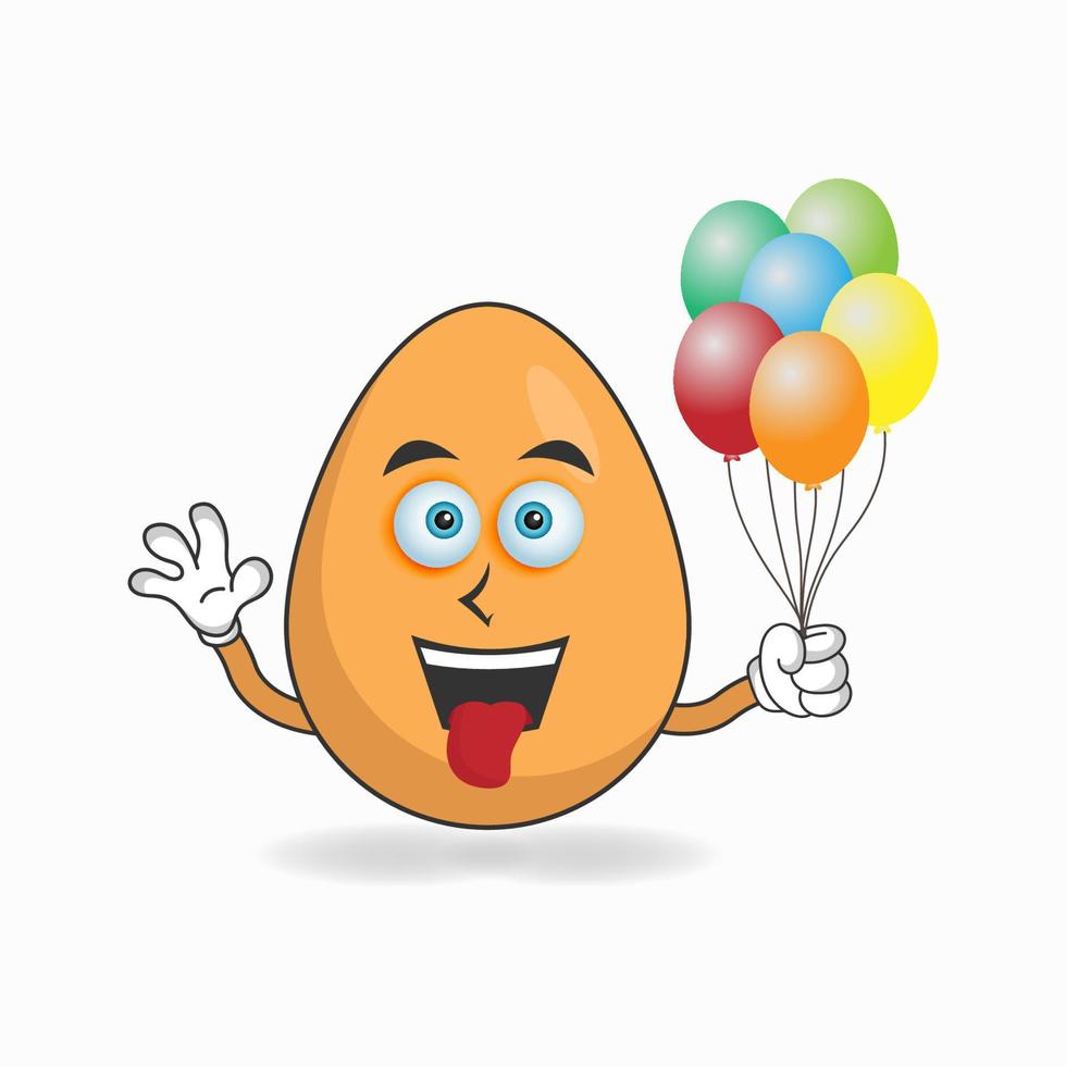 Egg mascot character holding a balloon. vector illustration