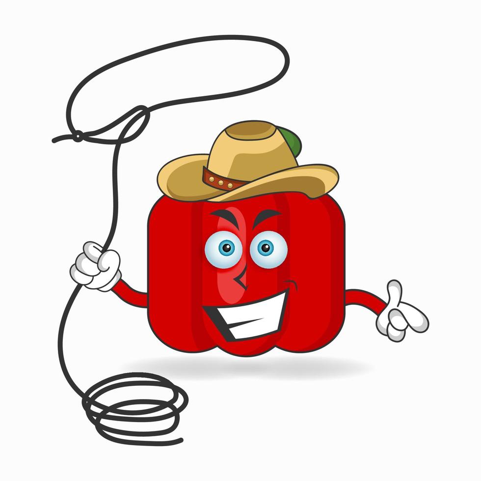 The Red paprika mascot character becomes a cowboy. vector illustration