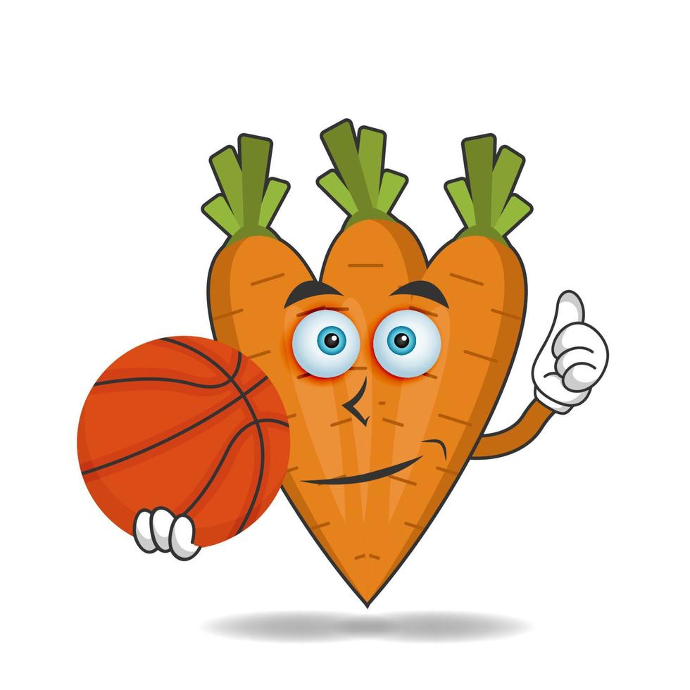 el personaje de la mascota de la zanahoria se convierte en jugador de baloncesto. ilustración vectorial vector