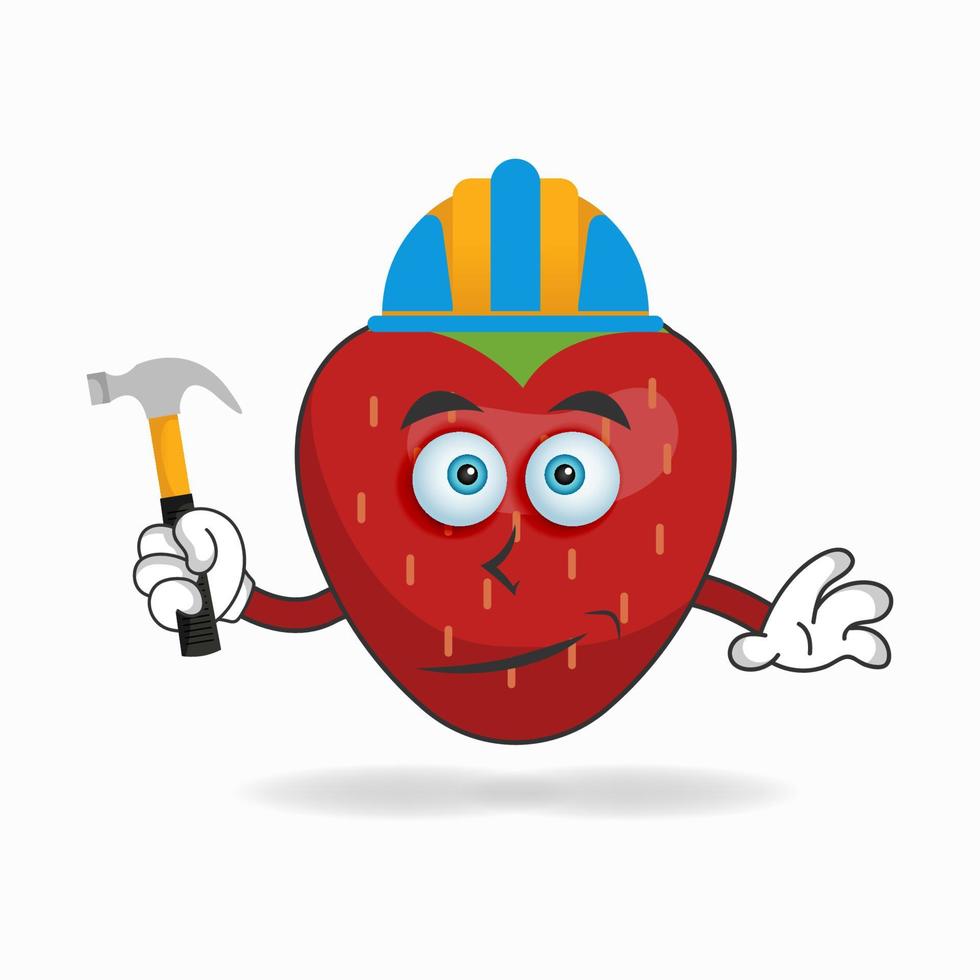 The Strawberry mascot character becomes a builder. vector illustration