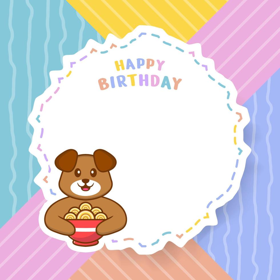 Happy Birthday greeting card with Cute dog cartoon character. Vector Illustration