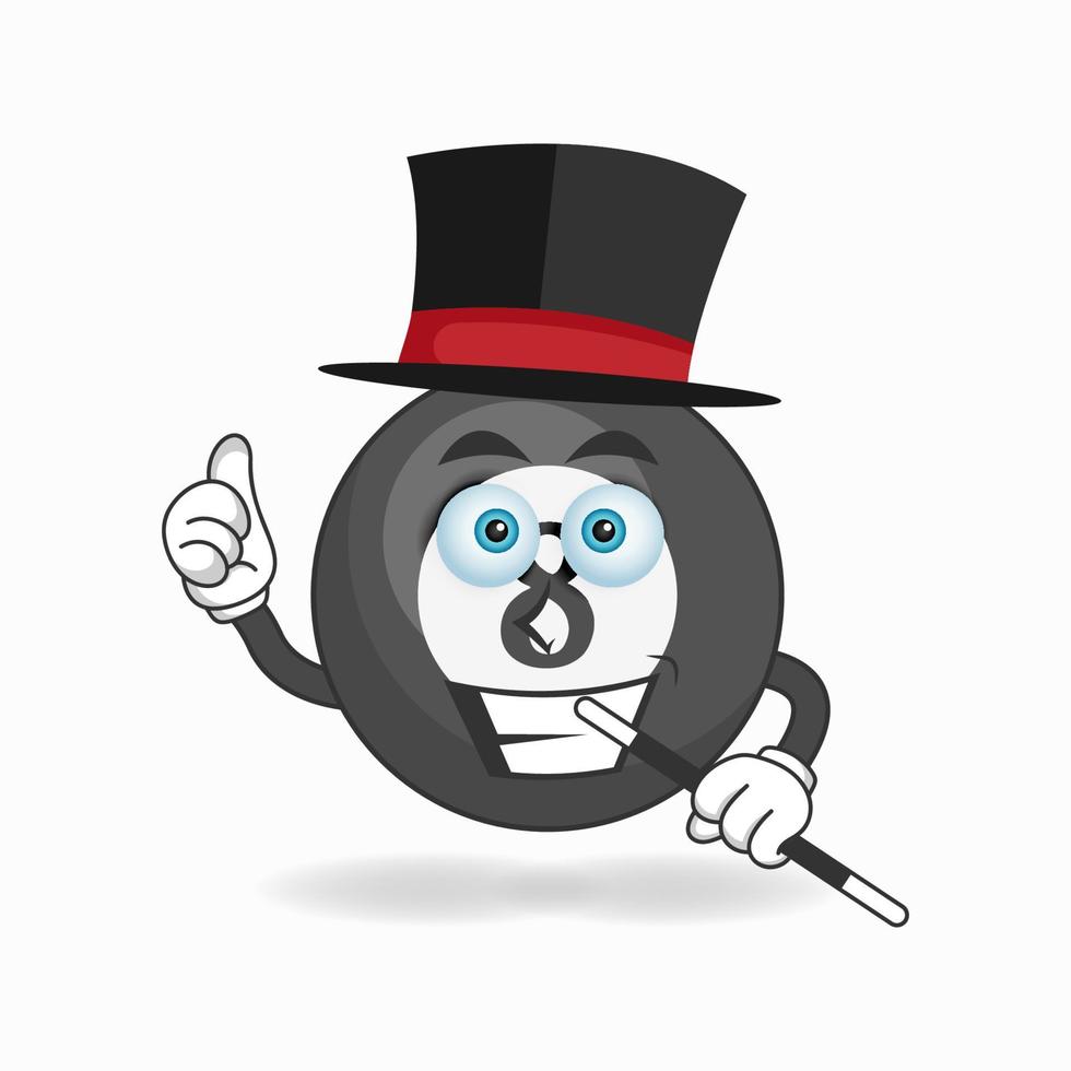 The Billiard ball mascot character becomes a magician. vector illustration