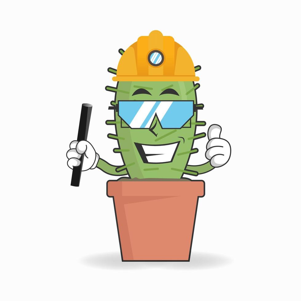 The Cactus mascot character becomes a mining officer. vector illustration