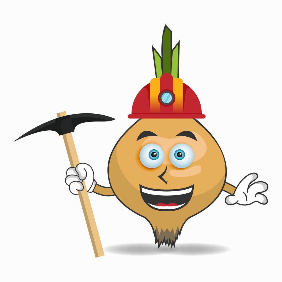 The Onion mascot character becomes a miner. vector illustration