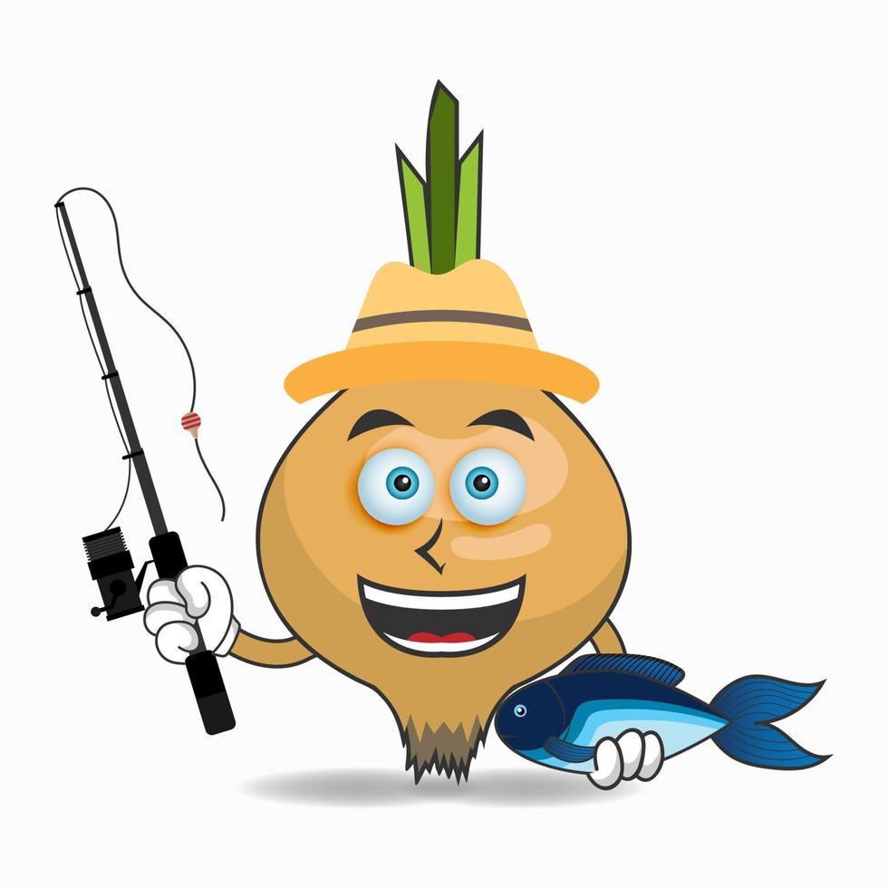 The Onion mascot character is fishing. vector illustration