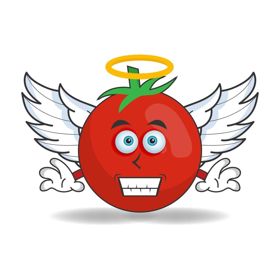 Tomato mascot character dressed like an angel. vector illustration