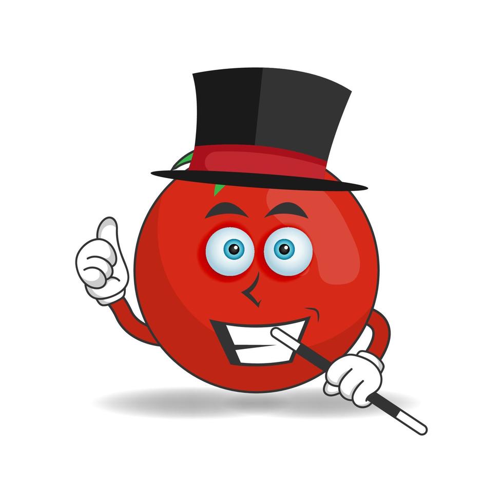 The Tomato mascot character becomes a magician. vector illustration