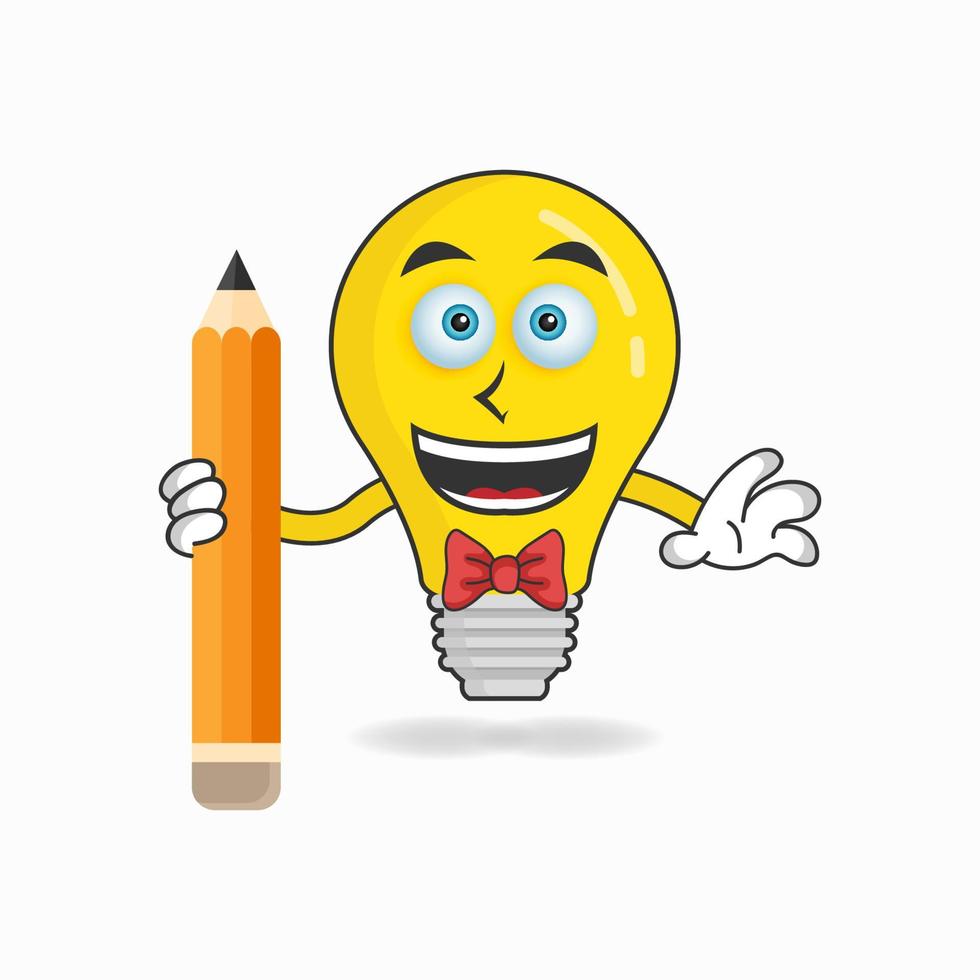 Bulb mascot character holding a pencil. vector illustration