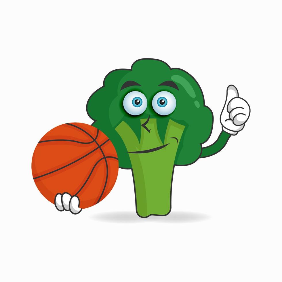 el personaje de la mascota del brócoli se convierte en jugador de baloncesto. ilustración vectorial vector