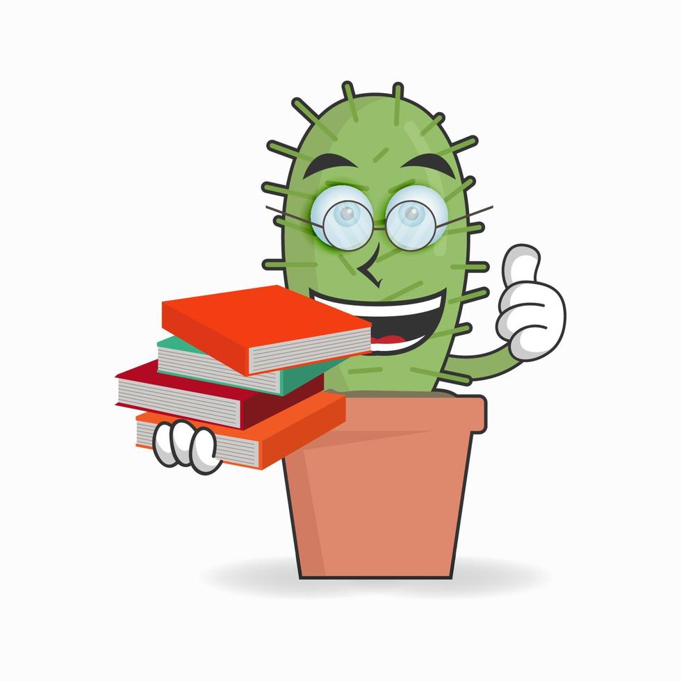 The Cactus mascot character becomes a librarian. vector illustration