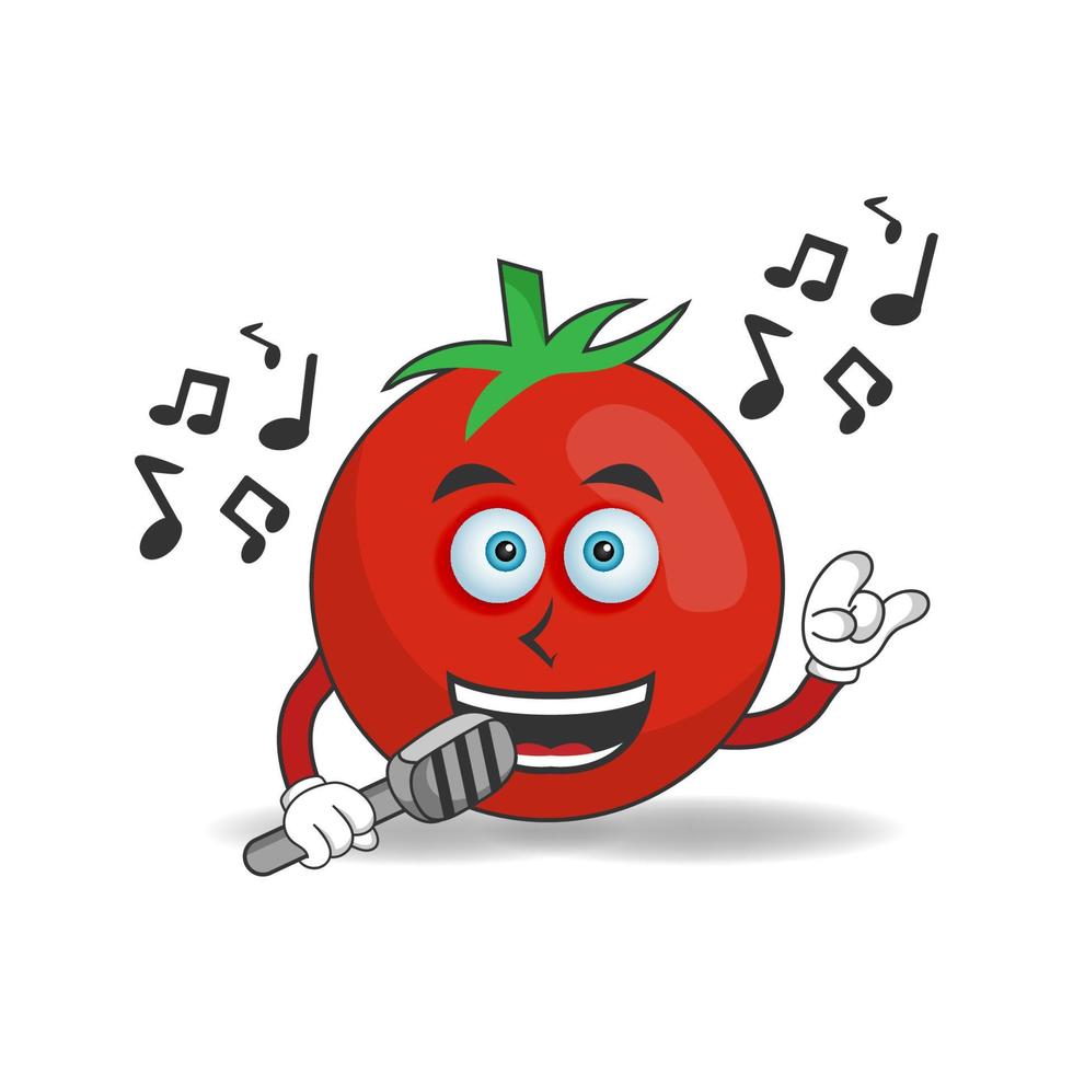 The Tomato mascot character is singing. vector illustration