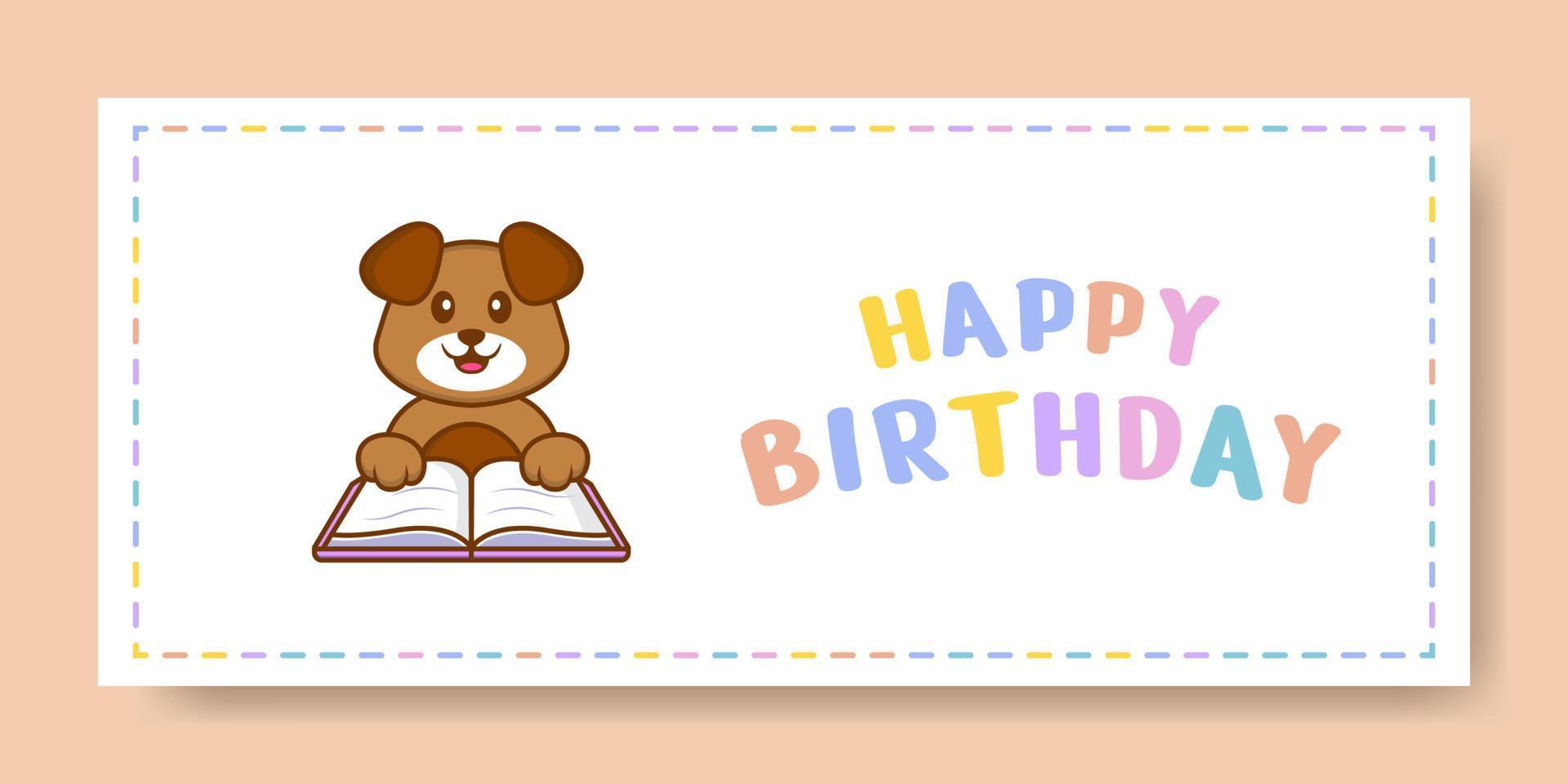 Banner de feliz cumpleaños con personaje de dibujos animados de perro lindo. ilustración vectorial vector