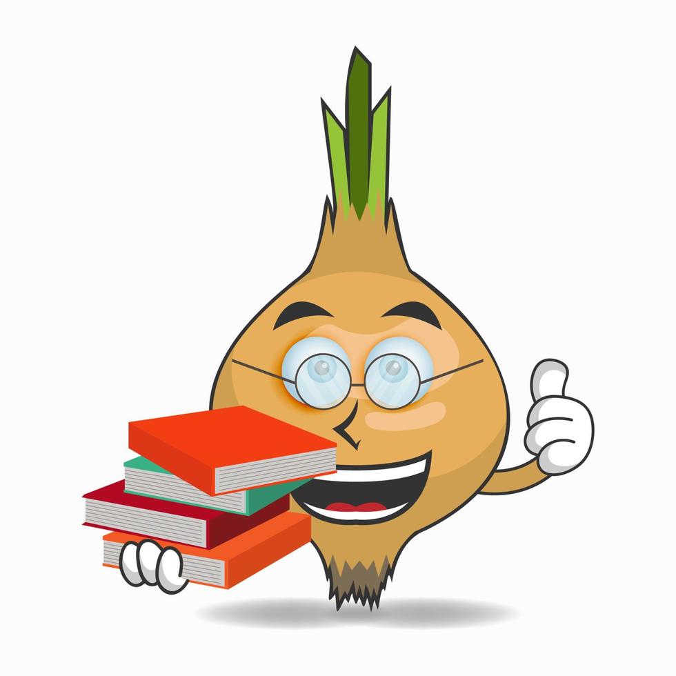 The Onion mascot character becomes a librarian. vector illustration