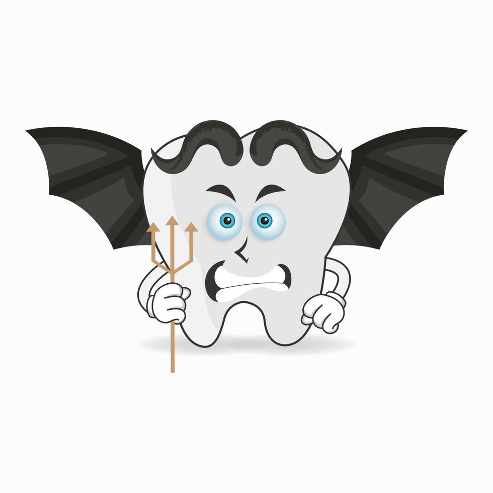 The Tooth mascot character becomes a devil. vector illustration